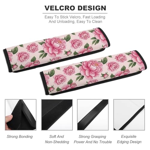 2PCS Floral Peony Pink Flower Green Leaves Seat Belt Cover Soft Padded Neck Strap Covers for Kids, All Vehicles, Comfortable Driving - color: Pattern 407