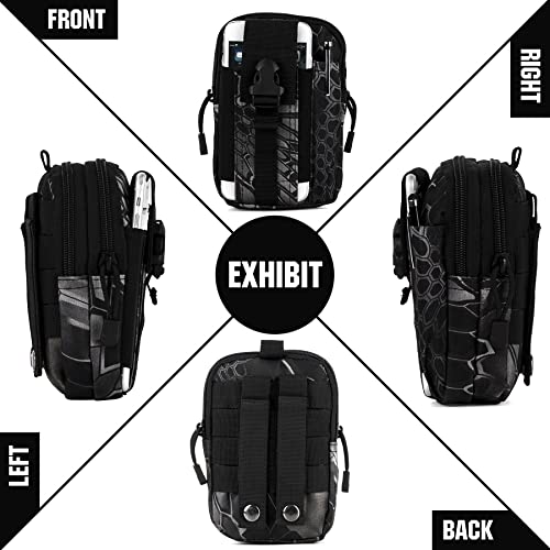 Tactical Molle Pouch Compact Utility Waist Bag Phone Holster Holder for 4.7"-6.9" iPhone 15 Pro Max/15 Pro/14 Plus/14 Pro Max/14/13 Pro Max/13 Pro/12 Pro Max/11 Pro Max - color: Black Serpentine