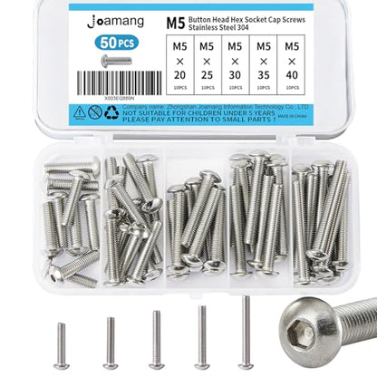 M5 x 20mm 25mm 30mm 35mm 40mm Button Head Socket Cap Screws Bolts, Stainless Steel 304, Metric Allen Hex Drive, Bright Finish, Fully Threaded, Assortment Kit 50PCS - size: Button M5x20-40 mm
