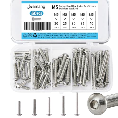 M5 x 20mm 25mm 30mm 35mm 40mm Button Head Socket Cap Screws Bolts, Stainless Steel 304, Metric Allen Hex Drive, Bright Finish, Fully Threaded, Assortment Kit 50PCS - size: Button M5x20-40 mm