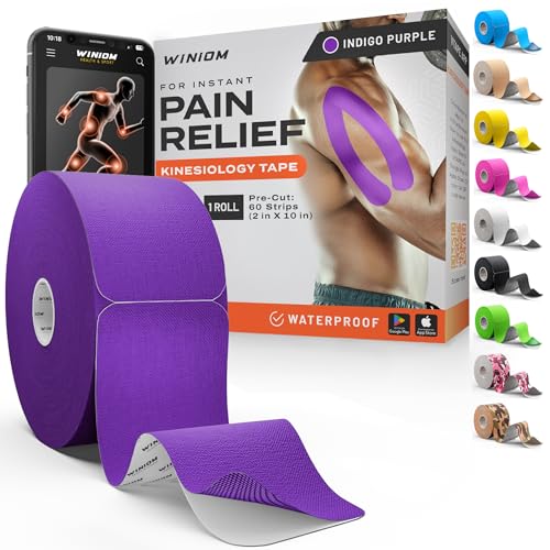 Kinesiology Tape - Waterproof Athletic Sports Tape for Knee, Shoulder, Arm & Back Support | 3-5 Day Adhesion, Hypoallergenic & Latex-Free + Taping Guide (Precut, 2"x50ft Roll, Indigo Purple) - color: Pack A: Indigo Purple, size: 50 Feet - Precut