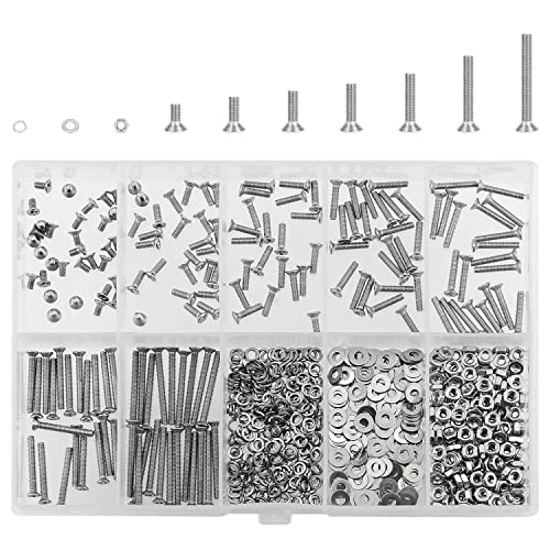 HELIFOUNER 560 Pieces M2.5 x 4mm /6mm /8mm /10mm /12mm /16mm /20mm, Phillips Countersunk Head Machine Screws, Metric Screws Bolts Washers Nuts Kit, 304 Stainless Steel - size: M2.5, style: Phillips Countersunk Head