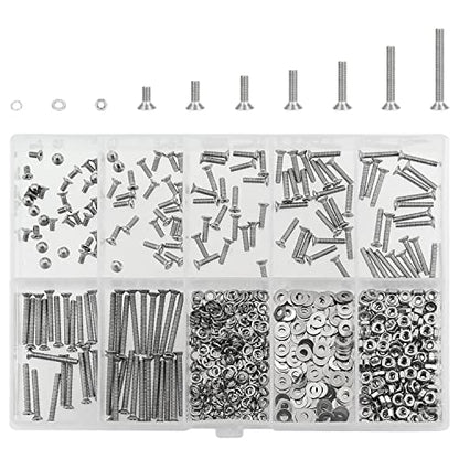 HELIFOUNER 560 Pieces M2.5 x 4mm /6mm /8mm /10mm /12mm /16mm /20mm, Phillips Countersunk Head Machine Screws, Metric Screws Bolts Washers Nuts Kit, 304 Stainless Steel - size: M2.5, style: Phillips Countersunk Head