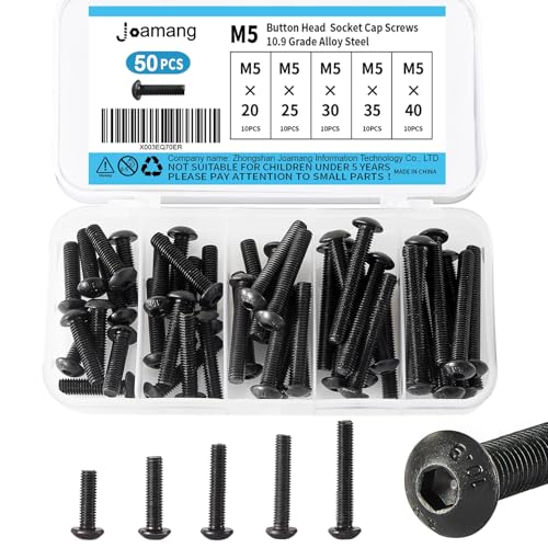 M5 x 20mm 25mm 30mm 35mm 40mm Button Head Socket Cap Screws Bolts, 10.9 Grade Alloy Steel, Black Oxide Finish, Metric Allen Hex Drive, Fully Threaded, Assortment Kit 50Pcs - size: Button M5x20-40 mm