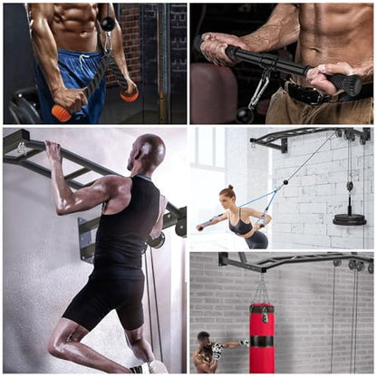 SELEWARE 48'' Heavy Duty Wall Mount Pull Up Bar with Cable Pulley System | Multi-function Chin up Bar with Cable Pulleys LAT Pulldown Attachments Heavy Bag Hanger for Home/Garage Gym Strength Training - color: A. Black Pull Up Bar with Cable Pulley System