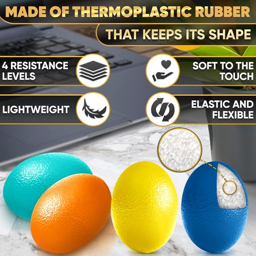 4 Pcs Squeeze Balls for Hand Therapy with 4 Resistance Levels | Set of 4 Hand Exercise Balls for Arthritis, Finger Workout, Thermoplastic Rubber, Portable, Pleasant to Touch & Lightweight