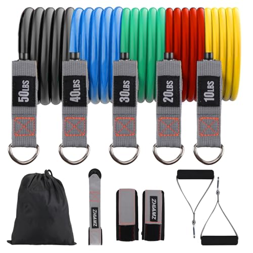 Resistance Bands with Handles, Exercise Bands with Handles, Door Anchor | Physical Therapy & Rehab, Home Workout Pilates Yoga, Non-Slip Handles, Portable Travel, TPE - color: 5 in 1 band -150lbs