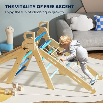 BlueWood 2025 8-in-1 Pikler Triangle Climbing Set Toddler Toys Indoor Baby Jungle Gym Climber Playground for Kids - Sky Blue - color: Sky Blue