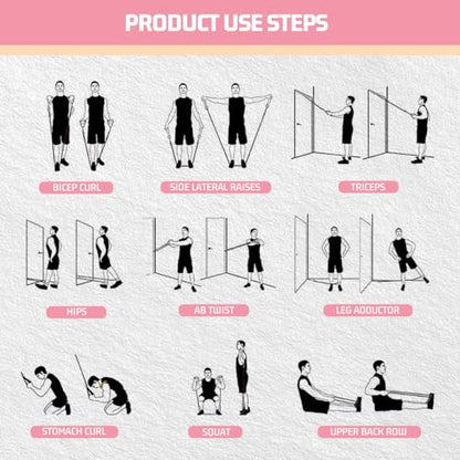 VEICK 10-150LBS Resistance Bands with Handles, Ankle Straps, Door Anchor | Accredited Lab Certified, 100% Natural Latex, Versatile for Yoga, Pilates, Strength, Home Gym - color: Light Pink, style: 10-150LBS