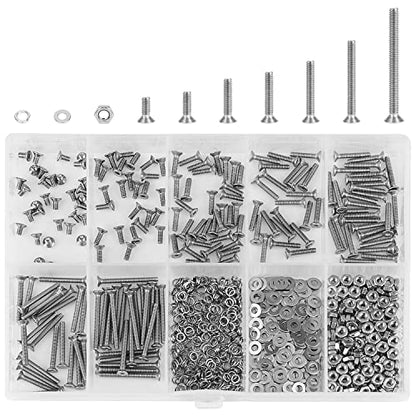 HELIFOUNER 560 Pieces M2 x 4mm /6mm /8mm /10mm /12mm /16mm /20mm, Countersunk Head Socket Cap Screws Bolts Washers Nuts Kit, 304 Stainless Steel - size: M2, style: Countersunk Head Socket Cap