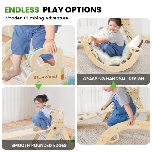 Pikler Triangle Set with Cushion, Wooden Climbing Toys for Toddler | Foldable 8-in-1 Montessori Philosophy Toddler Climbing Toys Indoor with Reversible Ramp, Arch and Ladder - Elegant Gray - color: Elegant Gray