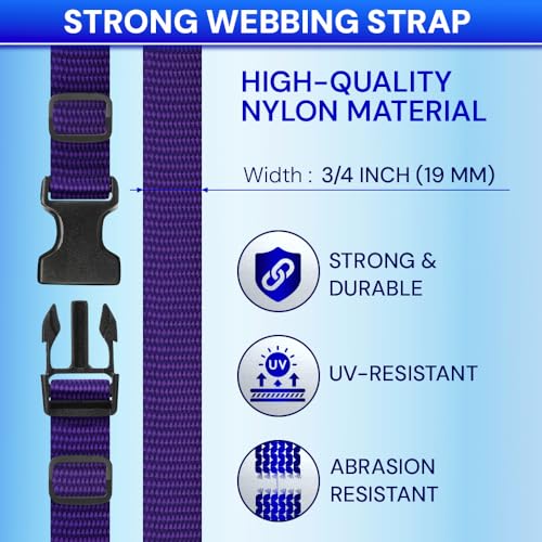 TECEUM 3/4" Nylon Strap Kit with Buckles, Dark Purple 6 yards Repair Set | Heavy duty hardware kit: 6yd webbing, 6 quick release buckles, 12 tri-glide slide clips, 6 metal D-rings for crafting. - color: Dark Purple, size: 3/4" - 6 yards, style: 6 Buckle -
