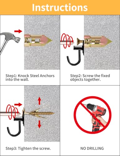 200PCS Self Drilling Drywall Anchors with Screws Kit Metal | Heavy Duty Expansion Grip Wall Anchors with 3 Screw Sizes for Sheetrock, Picture Frames, Curtain Rods, Shelves & Home Decor