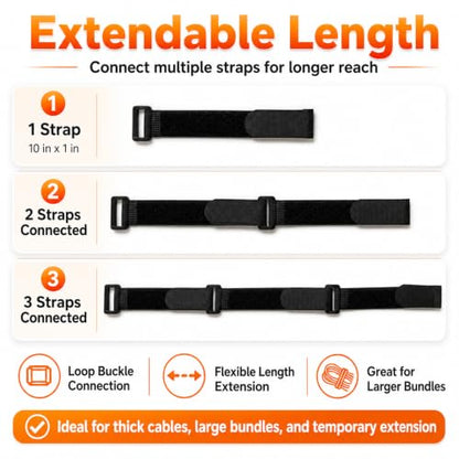Ysenchan Hook & Loop Straps (20 Pack), Reusable Adjustable Nylon Cinch Cable Straps, Heavy Duty Hook and Loop Fastening Cable Ties for Cords & Cable Management – 1” x (8"-12"-18"), Black - size: (8-12-18) Inch