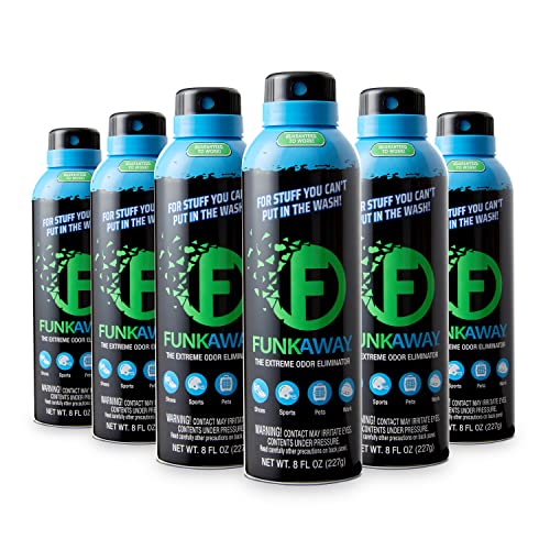 FunkAway Aerosol Spray, 8 oz., 6 Pack, Extreme Odor Eliminator Spray, Ideal for Shoe Smells, Pet Odors and Bulky Stuff that Won't Fit in the Wash; Attacks Musty Odors at the Source - size: 8 Ounce (Pack of 6)