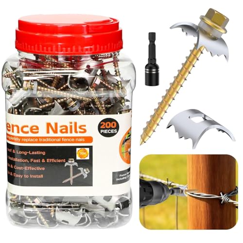 200 Pcs Stainless Steel Fence Staples Fence Nails for Softwood Reusable Fence Nails for Wire Mesh & Woven Fencing,Fence Fasteners with Wire Fixer, Easy Install & Remove with Power Drill - size: 200 Pcs