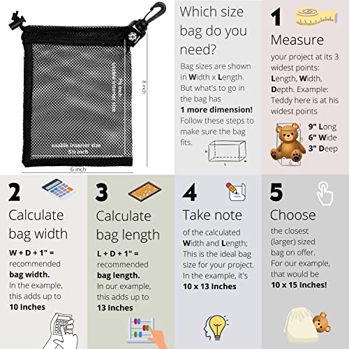 PALTERWEAR Small Mesh Drawstring Bag With Clip and Toggle Closure (Set of 4, Black, 6 x 8 inch) for Watersports, Outdoor, Gym - size: 6 x 8 inch