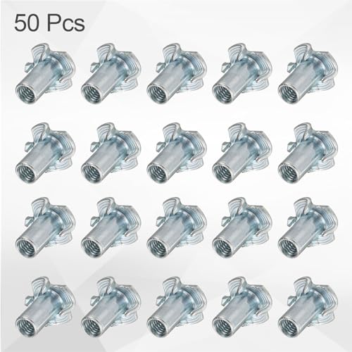 HARFINGTON M6x17mm T-Nuts 4 Pronged Tee Nut 0.69" x 0.67" Fully Thread Carbon Steel Inserts for Wood, Rock Climbing Holds, Cabinetry, Furniture 50pcs - size: M6x17mm