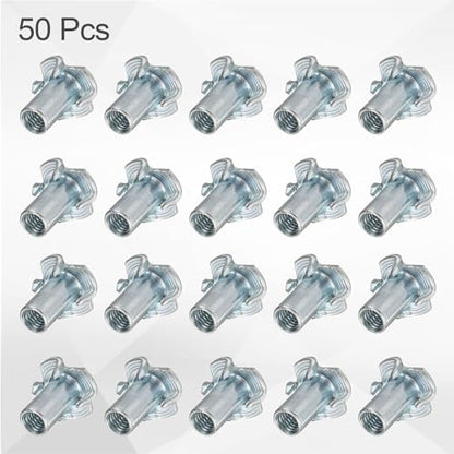 HARFINGTON M6x17mm T-Nuts 4 Pronged Tee Nut 0.69" x 0.67" Fully Thread Carbon Steel Inserts for Wood, Rock Climbing Holds, Cabinetry, Furniture 50pcs - size: M6x17mm