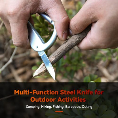 Multitool Carabiner with Pocket Knife, Bottle Opener,Nail file,Small Scissors,EDC Carabiners Keychain with Folding Knives,Auxiliary Tools for Camping,Hiking,Outdoor Activities(Silver) - color: Silver