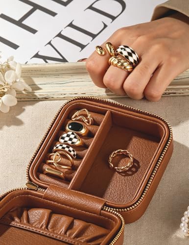 YEEZII Chunky Gold Rings for Women Non Tarnish, 18K Gold Plated Stackable Thumb Ring, Statement Women Rings Set - color: Gold-C