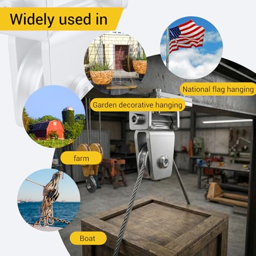 Hicarer 6 Pcs 1-3/8" Groove Cable Pulley Rotation Traction Wheel for Wall Ceiling Mount, Heavy Duty Pulley Block Roller System Duplex Bearing Silent for Rope Lifting Gym Equipment Sliding Gate, 330lb