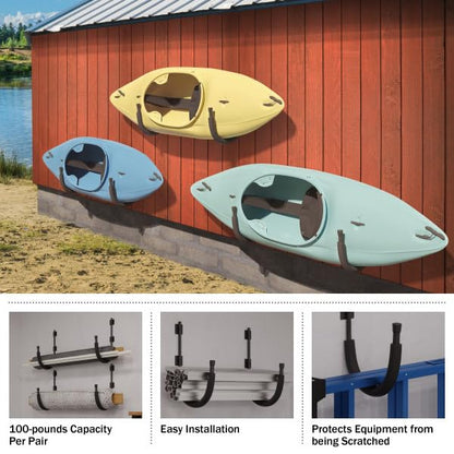2-Pack of Kayak Storage Hook Sets - Kayak Wall Mount Hangers with 100lb Capacity Per Pair for Paddleboards, Surfboards, - size: 2-Set