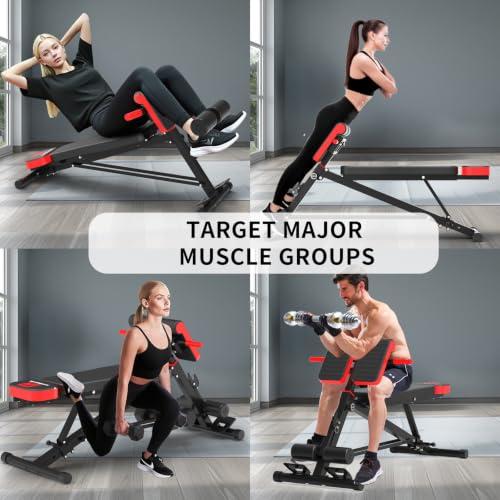 K KINGKANG Weight Bench,Load 500LBS Roman Chair Adjustable Decline/Flat | 5x5cm Commercial-Grade Carbon Steel Frame, 5cm Thick Cushion Relieves Fatigue, Breathable Easy-Clean Leather - color: Black