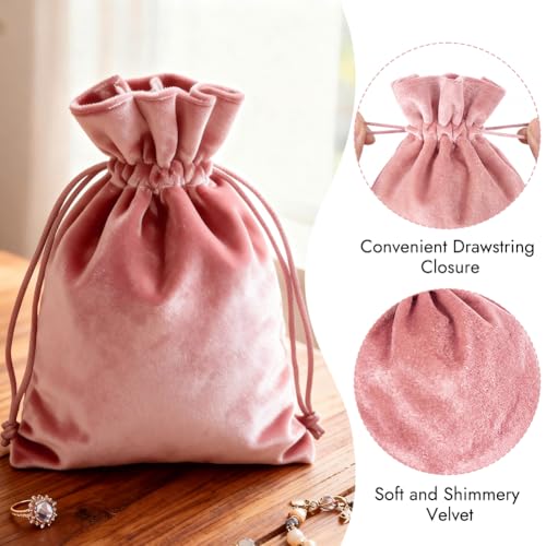 HRX Package Soft Velvet Gift Bags, 5.1x7.8 inch Velvet Drawstring Pouches -Pink for Jewelry Crystal Dice Tarot Rune (4 Pack) - color: Pink