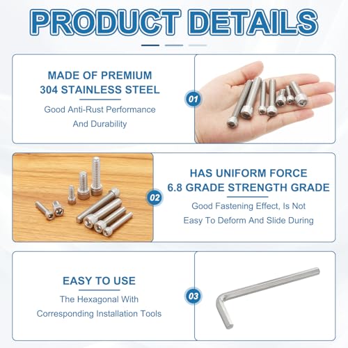 PATIKIL 3/8"-16 x 1/2" Socket Head Screws Cap Bolt, 10Pcs 304 Stainless Steel Hexagon Socket Screws with Hex Wrenches Full Thread for Road Bicycle Mountain Bike Auto, Silver/Black - color: Silver/Black, size: 3/8"-16 x 1/2"