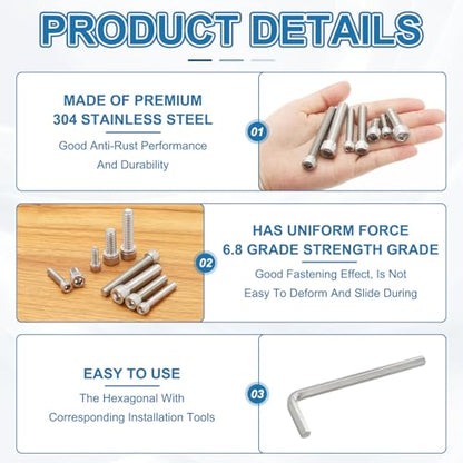 PATIKIL 3/8"-16 x 1/2" Socket Head Screws Cap Bolt, 10Pcs 304 Stainless Steel Hexagon Socket Screws with Hex Wrenches Full Thread for Road Bicycle Mountain Bike Auto, Silver/Black - color: Silver/Black, size: 3/8"-16 x 1/2"