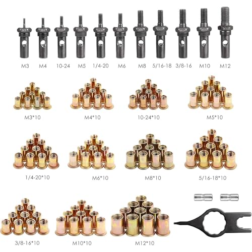 WETOLS 16" Rivet Nut Tool, Professional Rivet Nut Tool Kit with 11 Metric & Inch Mandrels M3 M4 M5 M6 M8 M10 M12, 10-24, 1/4-20, 5/16-18, 3/8-16, 110pcs Rivnuts and Blow Carry Case - WE-889 - size: 16" rivet nut tool with 11 mandrels