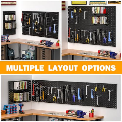 Pegboard Smith Metal Pegboard Panels, 16" x 12" Heavy-Duty Steel Peg Boards for Garage Tool Storage, Wall-Mounted Pegboard Organizer System (Pack of 4, Black) - color: Black