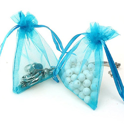 Boshen 100/200PCS Organza Gift Candy Sheer Bags Mesh Jewelry Pouches Drawstring Bulk for Wedding Party Favors Christmas (5" X 7"(200PCS), Teal Blue) - color: Blue-5" X 7"(200PCS)