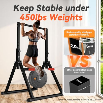 WATBKHE Power Tower Pull Up Dip Station Foldable, Pull Up Bar Station Adjustable, Multi-Function Home Gym, Strength Training Fitness Equipment, Triangular Design, for Home Outdoor - color: Black