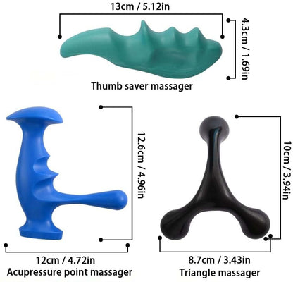 Manual Trigger Point Massage Tool and Thumb Saver for Full Body Deep Tissue Massage, Include 1 Green Thumb Protector Tool, 1 Blue Gun Type Massage Tool, 1 Black Hand Held 3-Legged Massage Knobs
