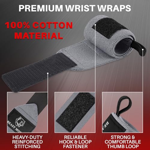 TECEUM Elastic Cotton Weightlifting Wrist Wraps with Thumb Loops, 1 Pair - color: Gray, style: 18" – Queen of Lifts