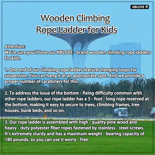 Innovative Rainbow Kids' Wooden Rope Ladder - 3/4/5-Group Connectivity, 14-Inch Wide, Ideal Ninja Warrior Accessory for Tree, Swing & Play (Set1: 3-Interlinked Natural Wood Ladders)