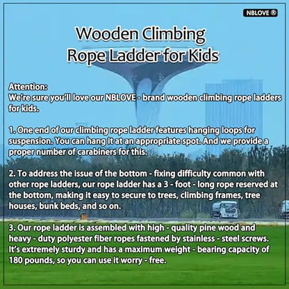 Innovative Rainbow Kids' Wooden Rope Ladder - 3/4/5-Group Connectivity, 14-Inch Wide, Ideal Ninja Warrior Accessory for Tree, Swing & Play (Set1: 3-Interlinked Natural Wood Ladders)