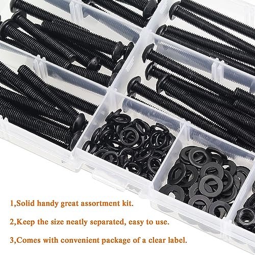 HELIFOUNER 200 Pieces M5 x 30mm /35mm /40mm /45mm /50mm, Button Head Socket Cap Metric Screws Bolts Washers Nuts Kit, 10.9 Grade Alloy Steel, Fully Threaded, Black - size: M5 x 30/35/40/45/50mm, style: Button Head