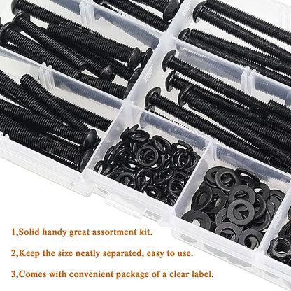 HELIFOUNER 200 Pieces M5 x 30mm /35mm /40mm /45mm /50mm, Button Head Socket Cap Metric Screws Bolts Washers Nuts Kit, 10.9 Grade Alloy Steel, Fully Threaded, Black - size: M5 x 30/35/40/45/50mm, style: Button Head