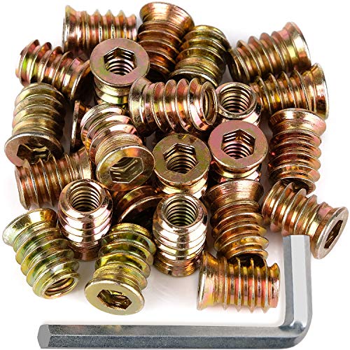 40Pcs Anwenk 1/4"-20 x 15mm Furniture Screw in Nut Threaded Wood Inserts Bolt Fastener Connector Hex Socket Drive for Wood Furniture Assortment (with Hex Spanner) - color: 15mm 40P
