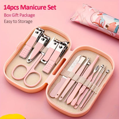 Nail Kit Clippers Pedicure Tools for Feet-Professional Travel Nail Kit 14pcs Grooming Kit Portable Case - color: Pink