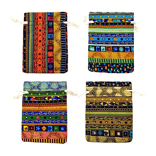 12pc Egyptian Style Jewelry Coin Pouches Aztec Print Drawstring Gift Bag | Party Accessories Brocade Cotton Sachet Candy Present Pouch Travel Purse Ethnic (12) - color: Egypt 12