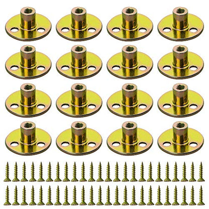 WMYCONGCONG 64PCS 1/4” T-Nuts Brad Hole Tee Nut with Round Base Furniture Hardware Flange Insert Female Thread with Mounting Screws Set - size: 1/4" - 64Pcs