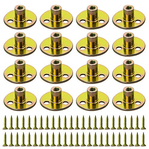 WMYCONGCONG 64PCS 1/4” T-Nuts Brad Hole Tee Nut with Round Base Furniture Hardware Flange Insert Female Thread with Mounting Screws Set - size: 1/4" - 64Pcs