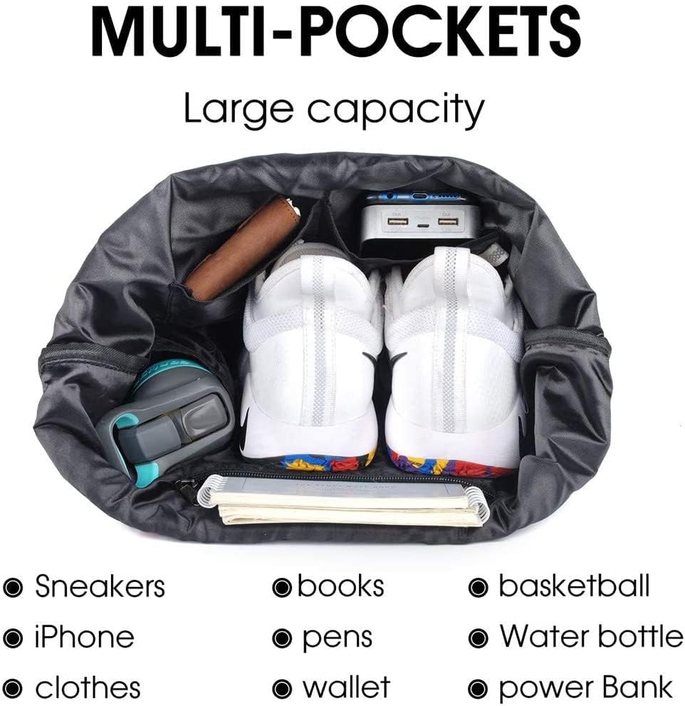 Waterproof Drawstring Bag, Gym Bag Sackpack Sports Beach Backpack for Men Women - color: 03-black Wave