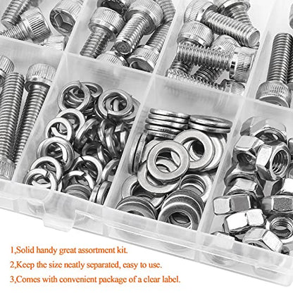 HELIFOUNER 128 Pieces M6 x 8mm /10mm /12mm /16mm /20mm /25mm /30mm, Hex Socket Head Cap Screws Bolts Washers Nuts Kit, 304 Stainless Steel - size: M6, style: Hex Socket Head Cap