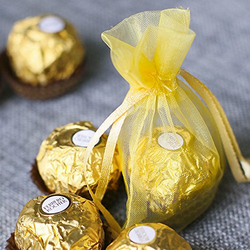 Boshen 100/200PCS Organza Gift Candy Sheer Bags Mesh Jewelry Pouches Drawstring Bulk for Wedding Party Favors Christmas (3" X 4"(100PCS), Gold) - color: Gold-3" X 4"(100PCS)