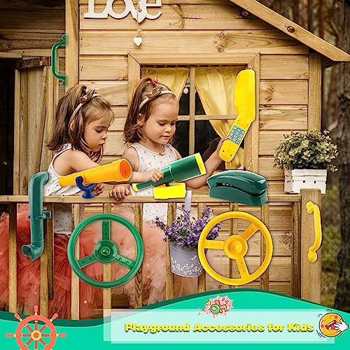 11 Pcs Playground Swing Set Accessories Plastic Pirate Steering Wheel with Safety Handles Telescope Periscope Telephone Playset for Outdoor Playground Treehouse Jungle Gym Accessories